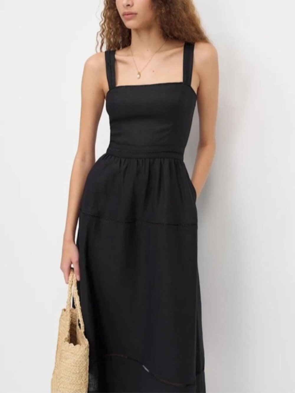 Reformation Everett Sleeveless Linen Embroidered Midi Dress | US 0 UK 4